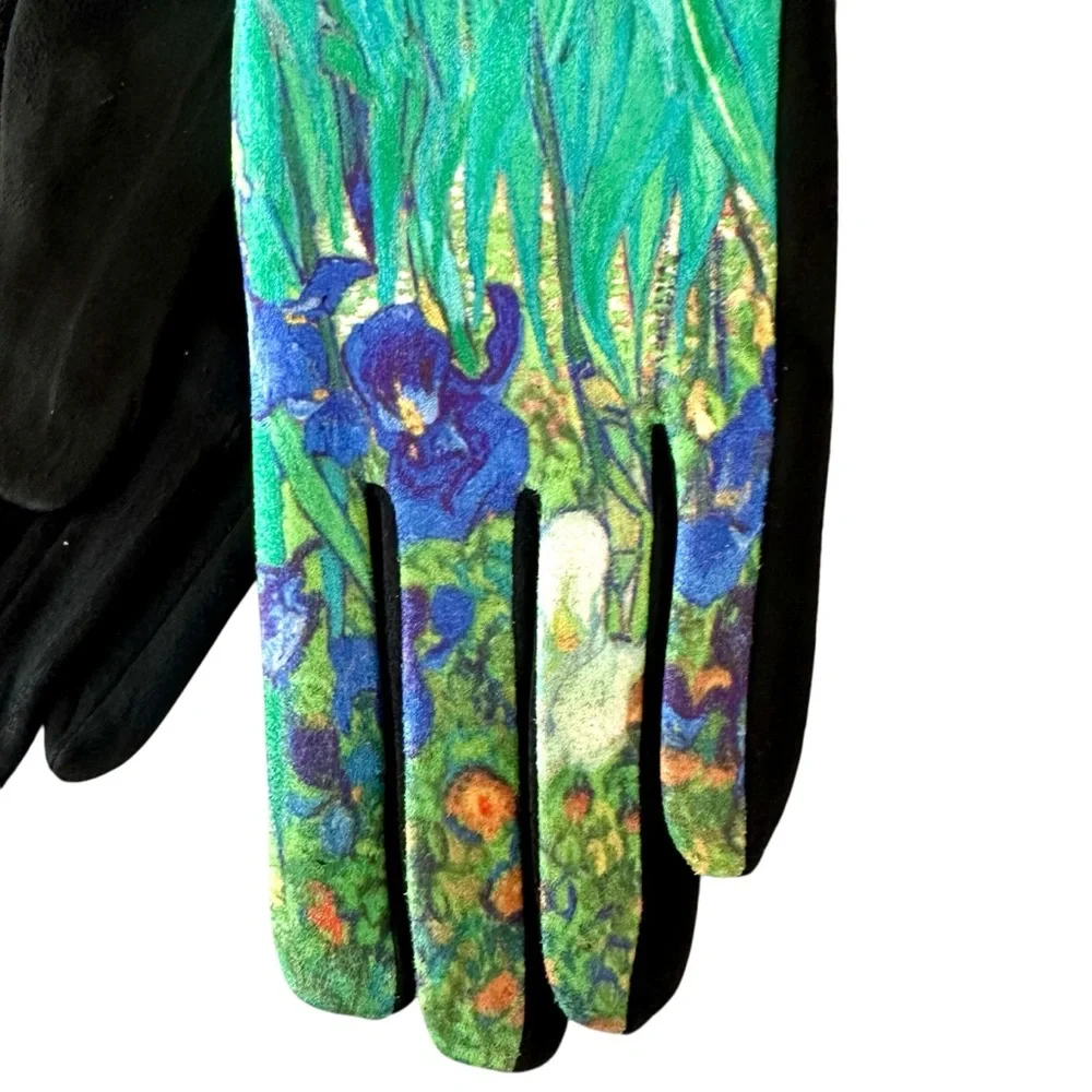 Micro Suede Gloves Van Gogh Iris Inspired Touchscreen Index Finger New